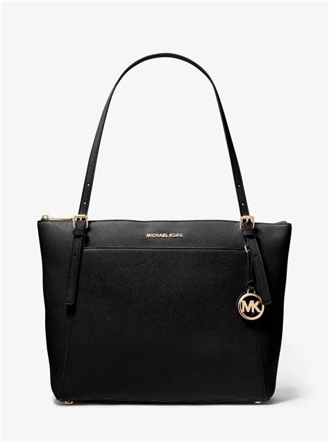 Michael Kors Black Maddie Large Logo Pebbled Leather Tote Bag